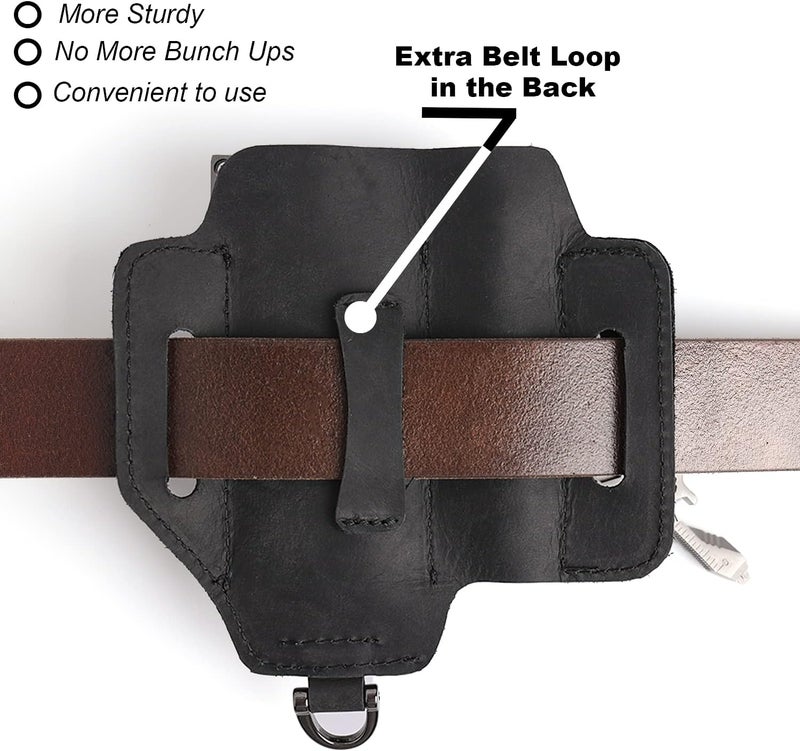 topstache Leather Multitool Sheath,EDC Belt Organizer for Work and Daily Use,Leatherman Sheath,EDC Pocket Organizer for Flashlight and Multitool,Gifts for Men,Leather Sheath for Multitool,Black - Image 3